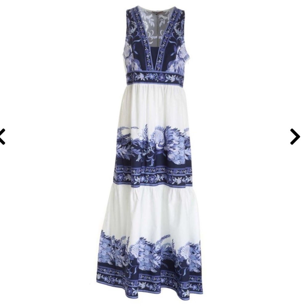 TWINSET FLORAL PRINT SLEEVELESS DRESS IN WHITE AND BLUE